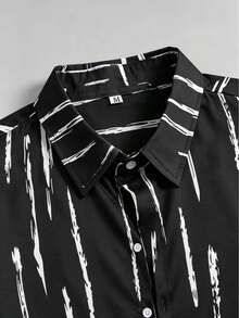 Men's Casual Short Sleeve Striped Shirt, Blue & Yellow, Summer - Black - View 4