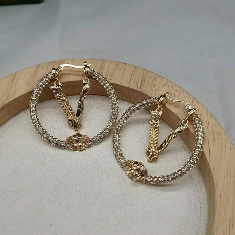 Fashion Gold-Plated Rhinestone Large Earrings, Exaggerated And Unique Earrings For Women - Vàng - Xem 1