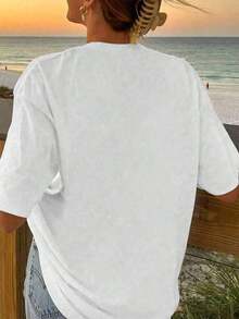 blusas elegantes dama, blusas para mujer,playeras de mujer Blusa de manga corta, cuello redondo, holgada y casual con estampado de estrella de mar en color albaricoque para vacacionesPure Cotton Short-Sleeve Shirt - Blanco 2 - Ver 2