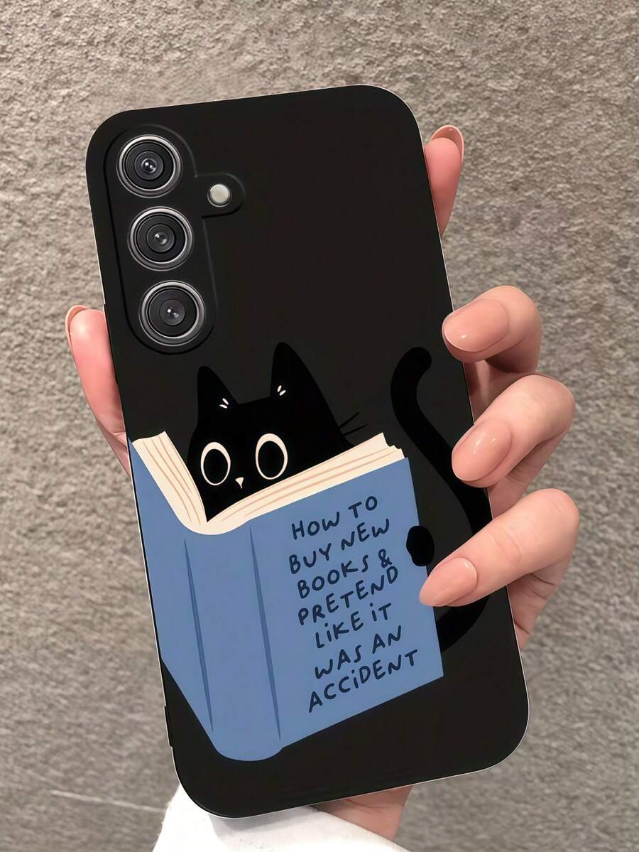 1pc Cute Creative Reading Cat Liquid Soft Phone Case Compatible With Galaxy S26 S25 S24 Ultra S24 Plus S24 FE S23 S22 A55 A54 A53 A52 A50 A30 A42 A35 A34 A33 A25 A24 A20 A30 A15 A17, Smart 8/ Hot 40i/ Spark 20/ Spark 20C/ Spark Go 2024/ G84/ Honor X9b X9A X9D X7B X9C X6A 8X X7 X8 X8C X8B Y9S Y9A Y7P Y7P - Black - View 1