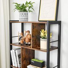 Large Bookshelf 4 Shelves Industrial Style With Doors Steel Structure Rustic Brown Ink Black Storage Shelf For Living Room Office - Rustic Brown + Black - View 6
