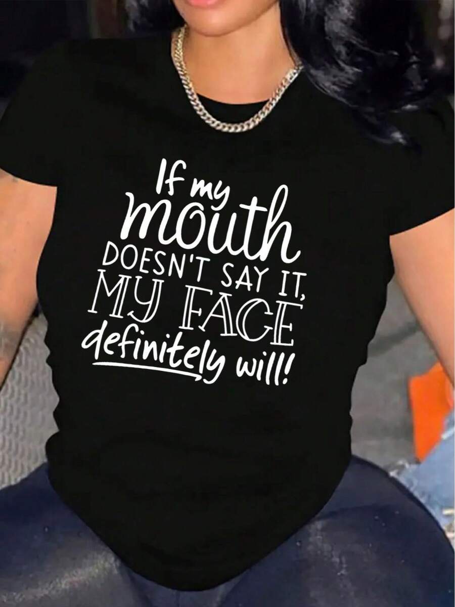 Camiseta de mujer cómoda cuello redondo casual de algodón mezclado manga corta suave transpirable parte superior ropa de mujer camiseta verano primavera ropa de calle - Negro - Ver 1