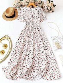Vestido casual de mujer de manga corta con estampado, diseño aleatorio de vestido largo para mujer - Multicolor 3 - Ver 2