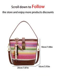 Retro Fashion Large Capacity Woven Tote Bag, Beach Vacation Straw Shoulder & Crossbody Bag - Multicolor - View 8