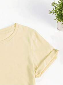 Women's Casual Short Sleeve T-Shirt With Round Neck And Banana Graphic Print Peace Love, Summer Top - 杏色 - 查看 4