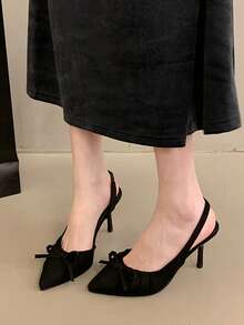 hanxiangyuzu 2026 Summer New Leopard Print Bow Closed Toe Sandals, Elegant Pointed Toe Stiletto High Heels For Women, Suitable For Party And Wedding - Black - View 4