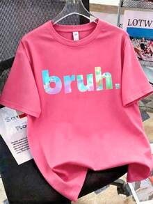 2pcs Set For Girls, Big Kids And Teens, Short Sleeve T-Shirt And Gradient Base Shorts Combination, Gradient Text Print Short Sleeve T-Shirt And Gradient Base Shorts - Casual Loose Daily Wear - Multicolor - View 5