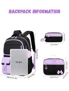 3pcs Detachable Bowknot Girls' Backpack, Tote Bag And Pencil Case, Large Capacity Lightweight Zipper Closure Backpack, Back To School Gift - Three Piece Set - View 3