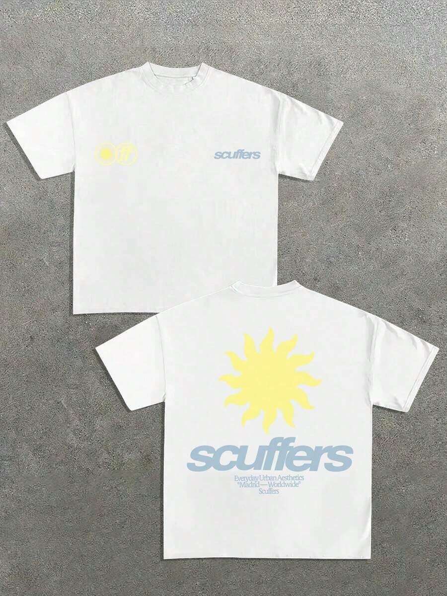 Camiseta con Gráfico del Logo del Sol, Camiseta de Algodón de 220g con Cuello Redondo y Estampado a Doble Cara para Verano, Adecuada como regalo. playera de mujer. blusas>elegantes. boho chic,Top de mujer suave, transpirable y cómodo, ideal para primavera, verano y otoño, perfecto para vacaciones, viajes y uso diario. Adecuado como regalo. playera de mujer. blusas>elegantes. boho chic,Top de mujer suave, transpirable y cómodo, ideal para primavera, verano y otoño, perfecto para vacaciones, viajes y uso diario. - Blanco - Ver 1