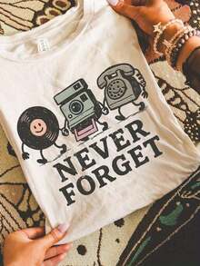 1 pieza, Camiseta retro de los 90 para mujer - Camiseta vintage de la cultura pop de los 90 con gráficos de Caste, Floppy Disk y Up, Camiseta blanca nostálgica de películas y TV de los 90, Lavable a máquina, Estilo casual, Cuello redondo, Corte regular, Envío local, 180g Algodón 100% - Blanco - Ver 11