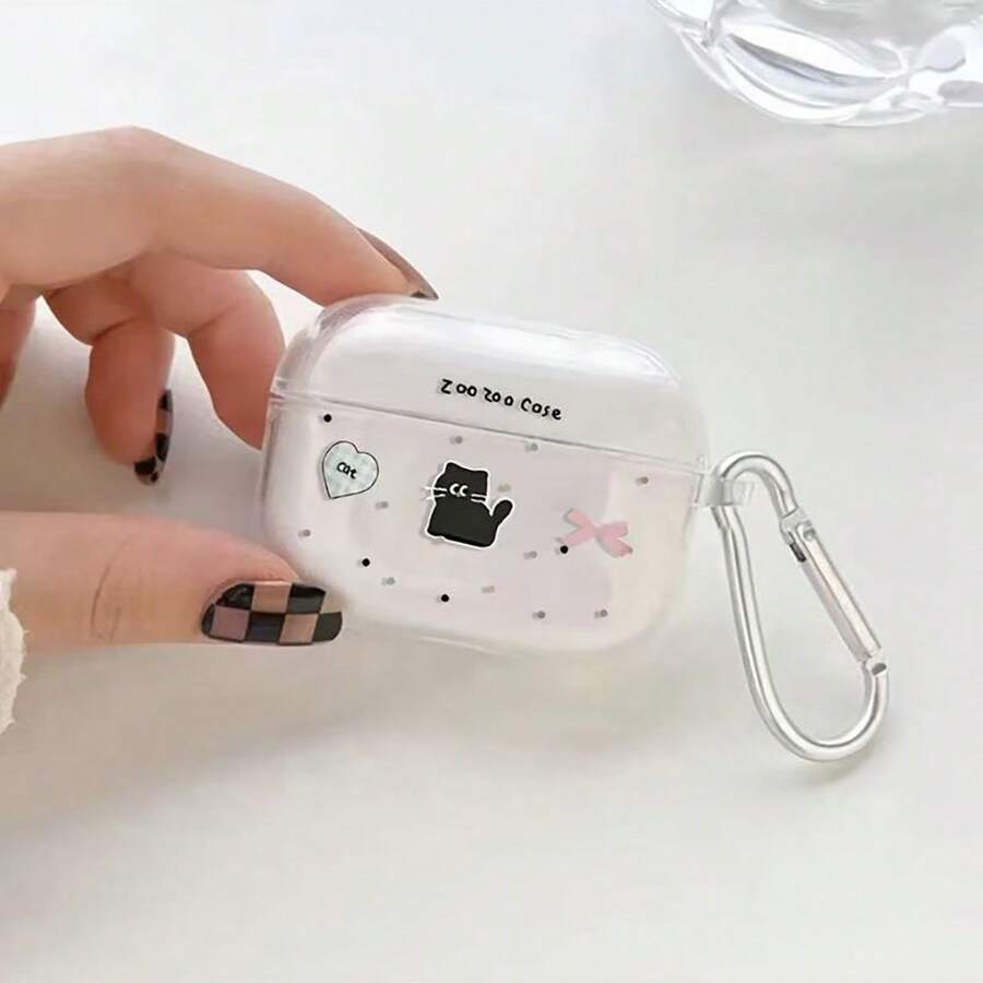 Ốp lưng silicon mềm hình mèo đen dễ thương có nơ và vòng kim loại, họa tiết chấm bi, tương thích với Apple 1/2/3/4 - Nhiều màu - Xem 1