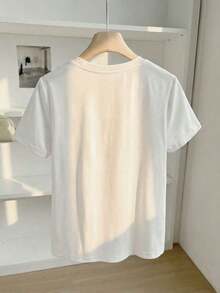 1 Pieza de Camiseta Casual de Moda para Hombre y Mujer con Estampado Floral, Cuello Redondo y Manga Corta. Versátil, fácil de combinar, adecuada para uso diario, estilo urbano, ropa de vacaciones y de fin de semana. - Blanco 2 - Ver 2
