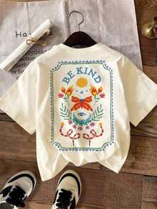 Camiseta de mujer, camiseta gráfica de manga corta de estilo casual de calle, linda blusa de verano - Albaricoque 5 - Ver 4