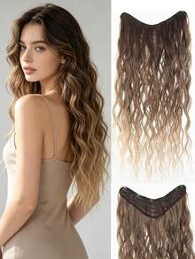 Extensiones de cabello sintético de fibra natural ondulada de 24 pulgadas con clip en forma de V, degradado dorado - Multicolor - Ver 11