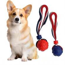 Jouet de balle à nœud en corde pour chien avec poignée, balle de football en os pour animal de compagnie avec cordon élastique, balle de mastication et de dentition durable pour l'entraînement à la mastication, jeu de maintien pour chiot, tir à la corde, rapporter, lancer, entraînement pour chiens de taille moyenne et petite, balle élastique en TPR, entraînement à l'agilité, jouet puzzle interactif, jouets pour chiens pour les masticateurs agressifs - Multicolore - Voir 17