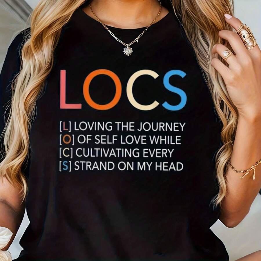 LOCs Inspirational T-Shirt - Loving The Journey Of Self-Love While Cultivating Every Strand On My Head - Casual Wear For Women - Summer Fashion Tee - Shape - View 1