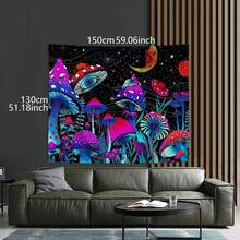 1pc Gradient Mushroom Tapestry Starry Sky Wall Hanging Moon And Butterfly Design Colorful Mystical Wall Decor For Bedroom Living Room Hippie Boho Black Background Tapestry - K - View 5