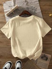 Women's Casual Short Sleeve T-Shirt With Round Neck And Banana Graphic Print Peace Love, Summer Top - 杏色 - 查看 2