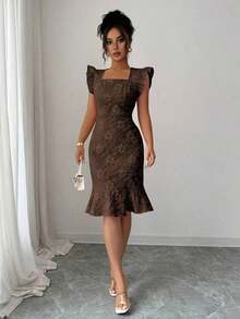 Vestido elegante de jacquard para ir al trabajo, verano - Cafetería - Ver 7