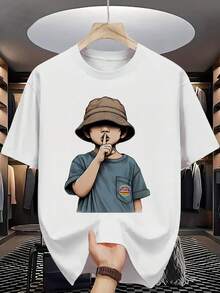Short-Sleeved T-Shirt With Round Neck And Colorful Cartoon Portrait Print | Made From Comfortable Micro-Elastic Fabric, Perfect For Casual Everyday Wear In Summer, A Must-Have Item For Men's Fashion. - Nhiều màu - Xem 1