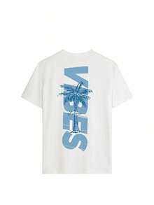 Denna kortärmade sommar-T-shirt, med rund hals och ett slogantryck med minimalistisk kokospalmdesign, är mångsidig och lämplig för vardagsbruk eller på semestern. Grafisk T-shirt, dam, vit, svart, rosehaut kvinna, sommar - Naken 2 - Visa 9