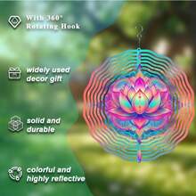 10-Inch Bohemian Style Mandala Flower Print Wind Chime, Battery-Free Operation, Rotating Dynamic Effect Adds Vitality To Outdoor Garden Decor, Comes With 360-Degree Rotating Hook, Suitable As Gift For Animal Lovers (Pendant Not Included), Random Style - A - View 5