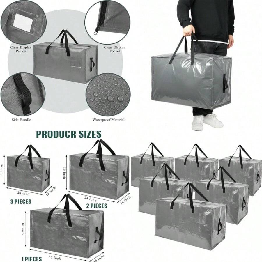 Shappy - 6 bolsas de almacenamiento etragrandes para adornos de Navidad bolsas para mudanzas bolsas de almacenamiento organizadoras de alta resistencia pulgadas pulgadas - gris - Ver 1