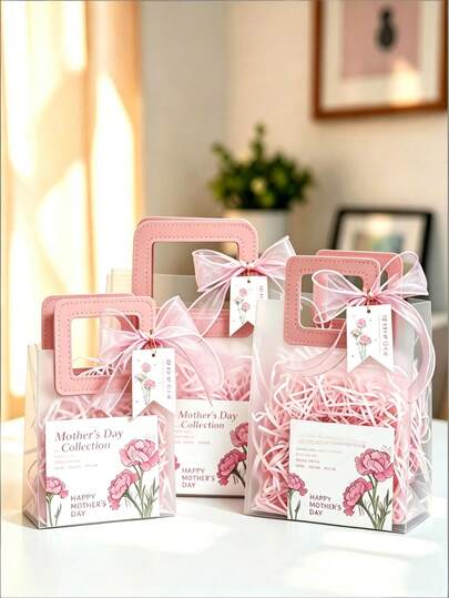 1/5pcs Frosted Transparent Round Handbags, Valentine's Day Gift Bags, PP Plastic Frosted Handbags, Candy Bride Gift Bags, Clothing Shopping Bags Cute Handbags, Portable Travel Gift Packaging Handbags, PVC Reusable Gift Bags, Souvenirs Gift Bags, Romantic Birthday Gift Bags - Suitable For Valentine's Day Flowers, Wedding Gifts, Bride Gifts, Etc.
