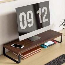 1pc Brown Wooden Monitor Riser Stand, Desktop Computer Display Holder, Office Supplies Organizer - Brown - View 4