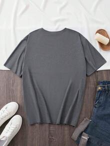 Camiseta de talla grande con estampado de madre autista, top casual de manga corta y cuello redondo para primavera y verano, ropa de talla grande para mujer. - Gris Oscuro - Ver 2