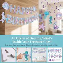 24pcs Ocean-Themed Birthday Party Bunting Set, Including 18pcs Buntings And 6pcs Hanging Spirals, Suitable For Birthdays, Parties, Weddings, Home Hanging Decorations, Spring Decorations, Holiday Basket Fillers, Photo Backdrops, Bohemian-Style Decorations, And Aesthetic Room Decor - Multicolor - View 4