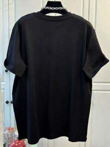 Women's Casual Black Loose Fit T-Shirt With Slogan By Chaos Coordinator - 黑色 2 - 查看 2