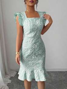 Vestido elegante de jacquard para ir al trabajo, verano - verde menta - Ver 5