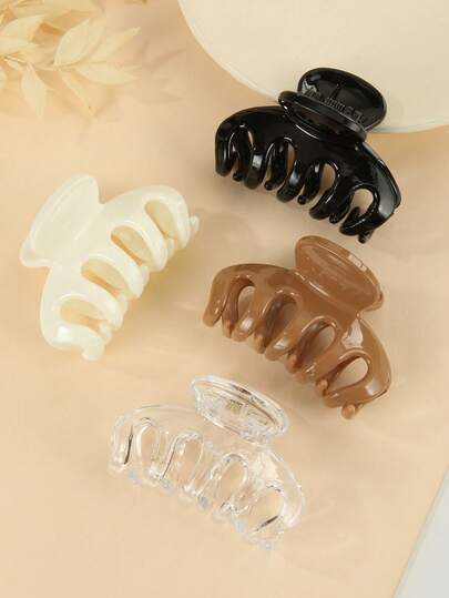 4pcs Women's Glossy Black & White Transparent Jelly Color Lightweight Plastic Hair Clips, Fashion Versatile, High Quality, Elegant, Suitable For Daily Commute, Leisure Party, Commuting, Vacation, Face Washing, Bathing, Makeup, Matching Clothes, Wearing Jewelry And Headwear, Etc.,Travel,Birthday