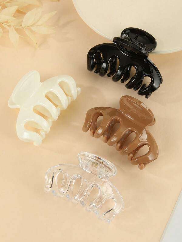 4pcs Women's Glossy Black & White Transparent Jelly Color Lightweight Plastic Hair Clips, Fashion Versatile, High Quality, Elegant, Suitable For Daily Commute, Leisure Party, Commuting, Vacation, Face Washing, Bathing, Makeup, Matching Clothes, Wearing Jewelry And Headwear, Etc.,Travel,Birthday