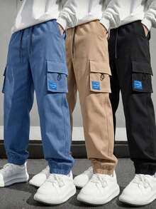 Ensemble trois pièces décontracté pour garçon préadolescent, avec salopette à cordon de serrage à la taille, pour le printemps/été - Kaki - Voir 1