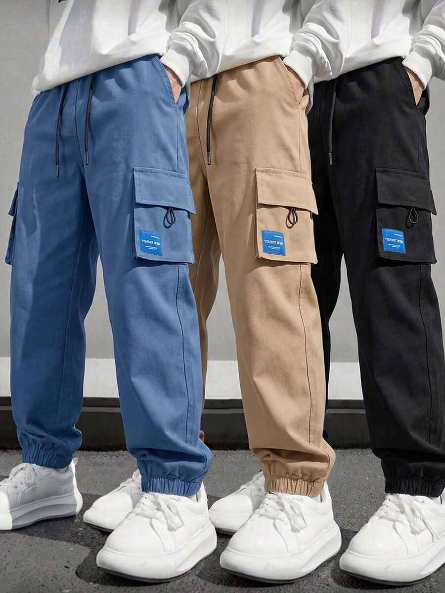 Ensemble trois pièces décontracté pour garçon préadolescent, avec salopette à cordon de serrage à la taille, pour le printemps/été - Kaki - Voir 1