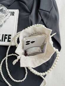 Women's Beaded Mesh Handbag, Fashion Vacation Crossbody Bag - White - View 5