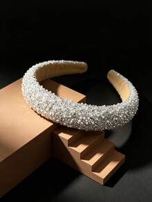 1件裝亮銀珍珠髮箍，優雅新娘髮飾，適用日常、度假派對、婚禮與伴娘造型 - 彩色 - 查看 3