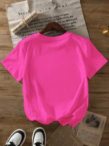 Plus Sizes - Plus Sizes - Women's Short Sleeve Summer T-Shirts With Stylish Prints - 玫紅色 - 查看 2