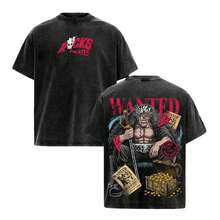 Camiseta Oversize Lavada Vintage Rock D. Xebec – Camiseta Gráfica One Piece Rocks Pirates, Camiseta con Arte de Manga King of the World, Top Casual Unisex de Streetwear para Fans de Anime - Negro - Ver 5