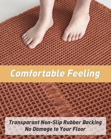 Waffle Bath Mat, Absorbent Non Slip Bathroom Rug With Tassels, Rubber Backed Floor Mat, Machine Washable Decorative Mat For Bathroom, 17" X 24", Brown - 髒橙 - 查看 3
