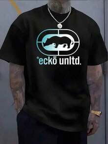 Oversized T-Shirt For Men And Women With Ecko & Ecko Unltd. Logo. Graphic Print - Short Sleeve Summer T-Shirt With Round Neck For Casual Wear, Outdoor Activities And Sports, Versatile Clothing, Durable Fabric, Comfortable Fit, Urban Fashion - 黑色 - 查看 1