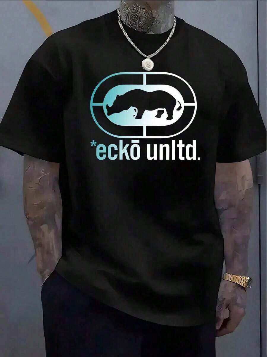 Oversized T-Shirt For Men And Women With Ecko & Ecko Unltd. Logo. Graphic Print - Short Sleeve Summer T-Shirt With Round Neck For Casual Wear, Outdoor Activities And Sports, Versatile Clothing, Durable Fabric, Comfortable Fit, Urban Fashion - 黑色 - 查看 1