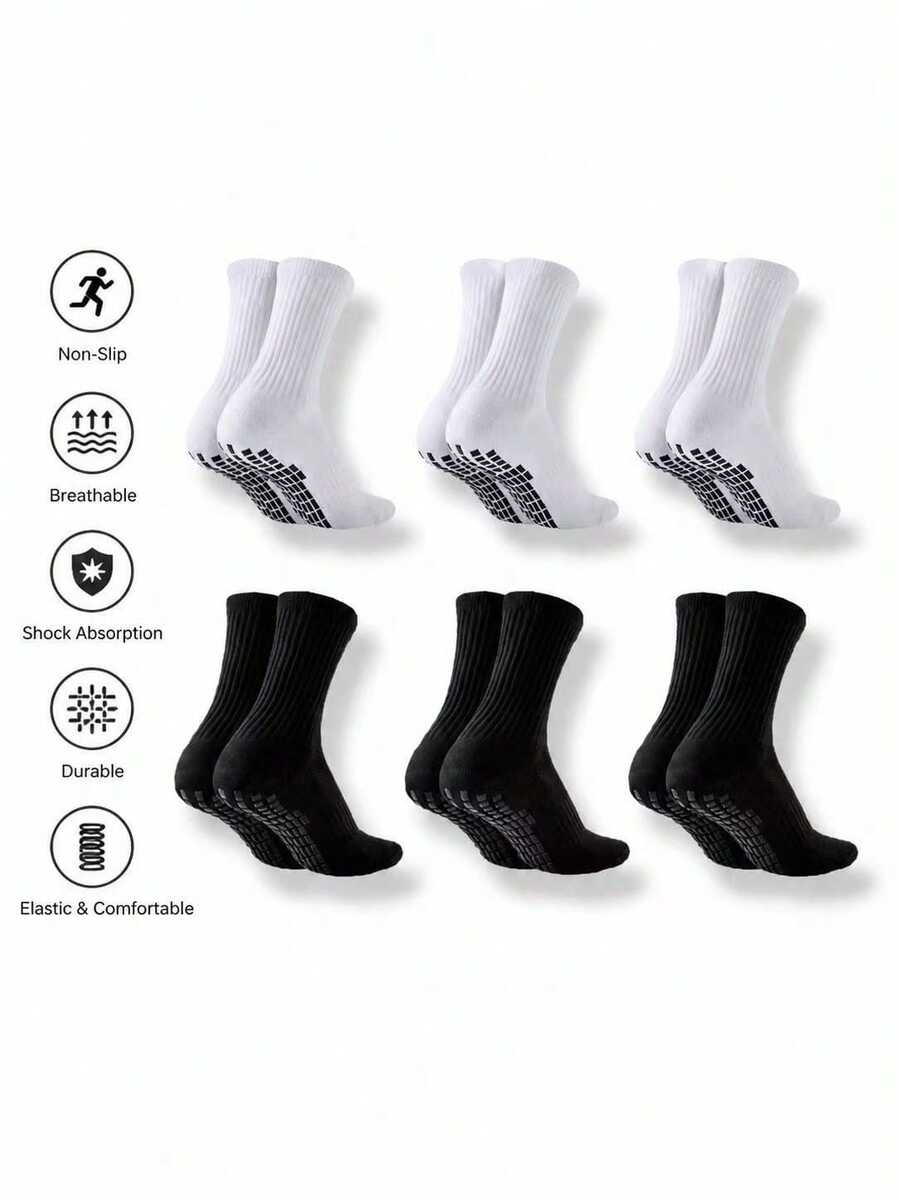 6 đôi tất unisex họa tiết kẻ caro đen trắng, thoải mái, thoáng khí, giảm sốc, co giãn, bền, phù hợp cho thể thao, tập thể dục, chạy bộ, mặc hàng ngày, kỷ niệm World Cup. - Đen và trắng - Xem 1