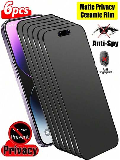6 piezas de película protectora de pantalla cerámica mate anti-espía, material no de vidrio, cobertura completa anti-reflejo y anti-huellas, película cerámica adecuada para iPhone 17/Air/17 Pro/17 Pro Max/16 Pro Max/15 Pro Max/14 Pro Max/13/12/11Pro Max/7/8/Se2/X/Xs/Xr/Xs Max