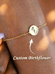 Custom Engraved Birth Flower Bracelet, Personalized Disc Name Bracelet, Mothers Day Gift, Personalized Carved Birthday Flower And Name Bracelet,Stainless Steel Jewelry,Bracelet For Women,Mother's Day Gifts,Summer Jewelry, Beach Accessories For Women - Multicolor - View 2