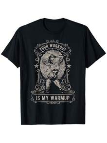 Camiseta Divertida para Mujer con Diseño de Fisicoculturista - Eslogan "Tu Entrenamiento Es Mi Calentamiento" y Gráfico de Mujer Levantando Pesas - Camiseta Holgada para Gimnasio y Entrenamiento, Ropa Casual de Fitness, Camiseta Deportiva para Todas las Temporadas - Negro - Ver 1