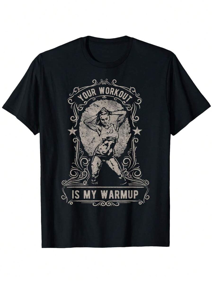 Camiseta Divertida para Mujer con Diseño de Fisicoculturista - Eslogan "Tu Entrenamiento Es Mi Calentamiento" y Gráfico de Mujer Levantando Pesas - Camiseta Holgada para Gimnasio y Entrenamiento, Ropa Casual de Fitness, Camiseta Deportiva para Todas las Temporadas - Negro - Ver 1