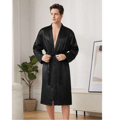 Nuevo estilo de bata de baño de manga larga casual para hombres, bata de lujo